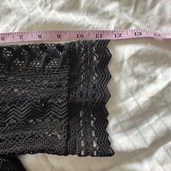 Self-Portrait Black Guipure Lace Pleated Midi Dress – Ruffle High Neck Belted 2 - Picture 11 of 12